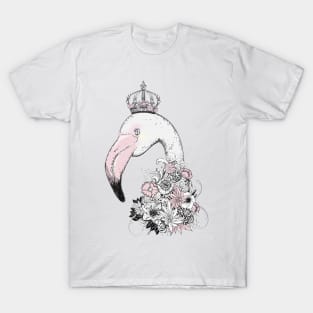 floral flamingo with crown and flowers T-Shirt